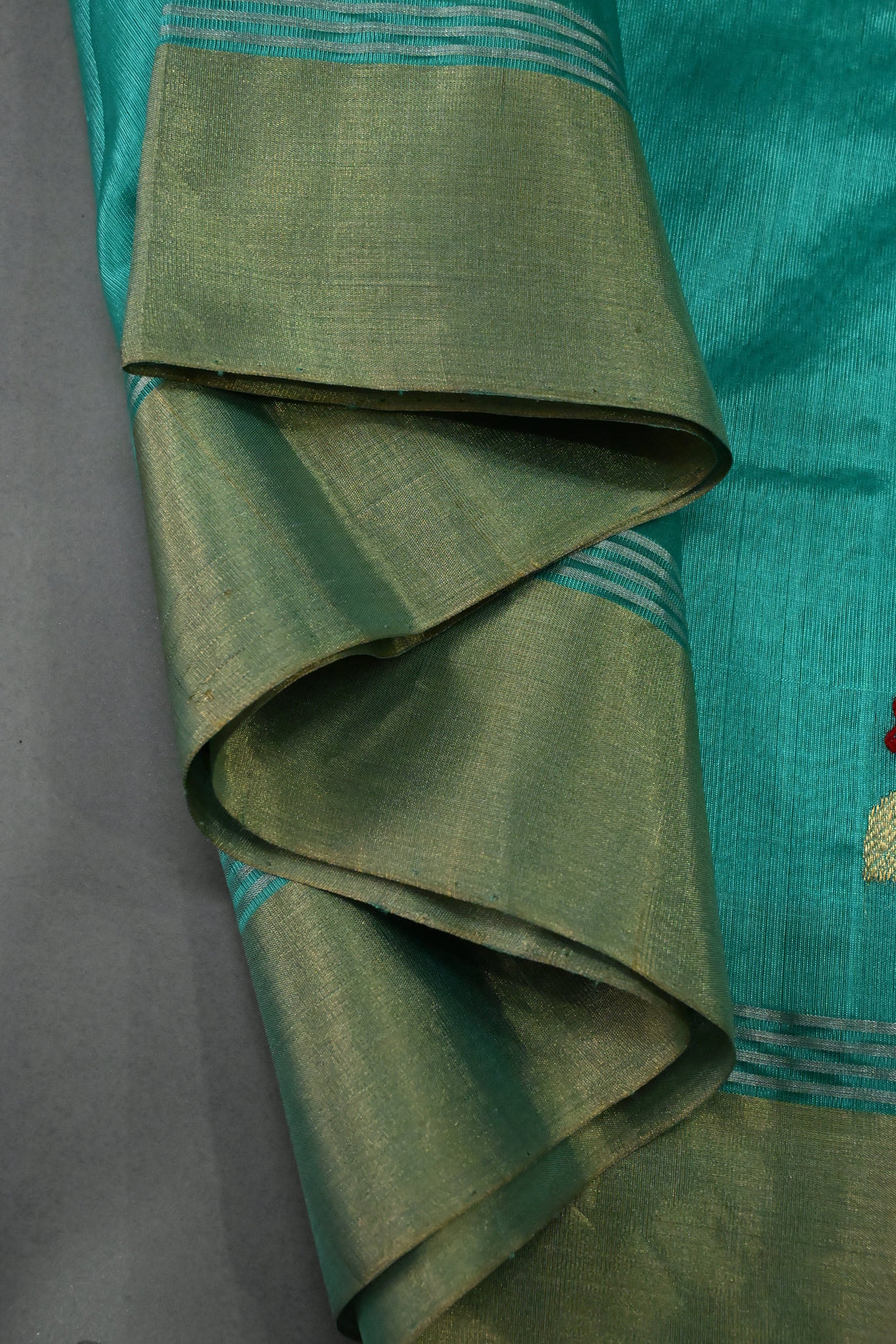 Aqua Chanderi Silk Saree with Meenakari  Floral Zari Buttas and Tissue Zari Border | SHOBITAM