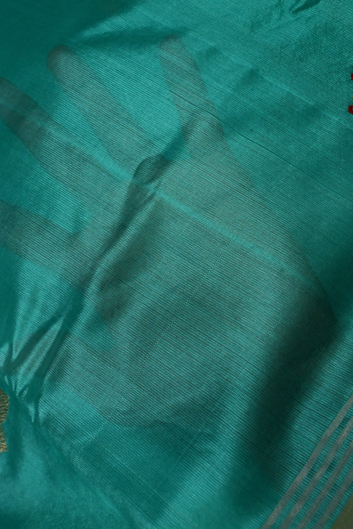 Aqua Chanderi Silk Saree with Meenakari  Floral Zari Buttas and Tissue Zari Border | SHOBITAM