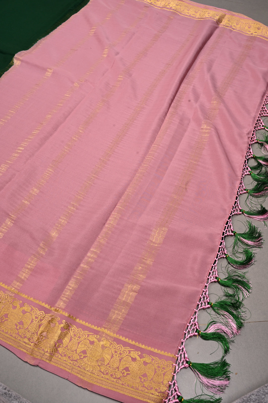 Forest Green Mysore Silk Saree with Contrast Ganda Berunda Zari Border  | SILK MARK CERTIFIED | SHOBITAM