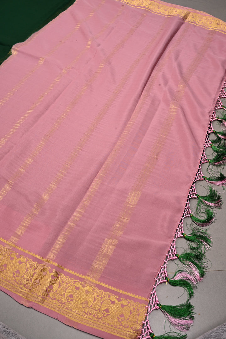 Forest Green Mysore Silk Saree with Contrast Ganda Berunda Zari Border  | SILK MARK CERTIFIED | SHOBITAM
