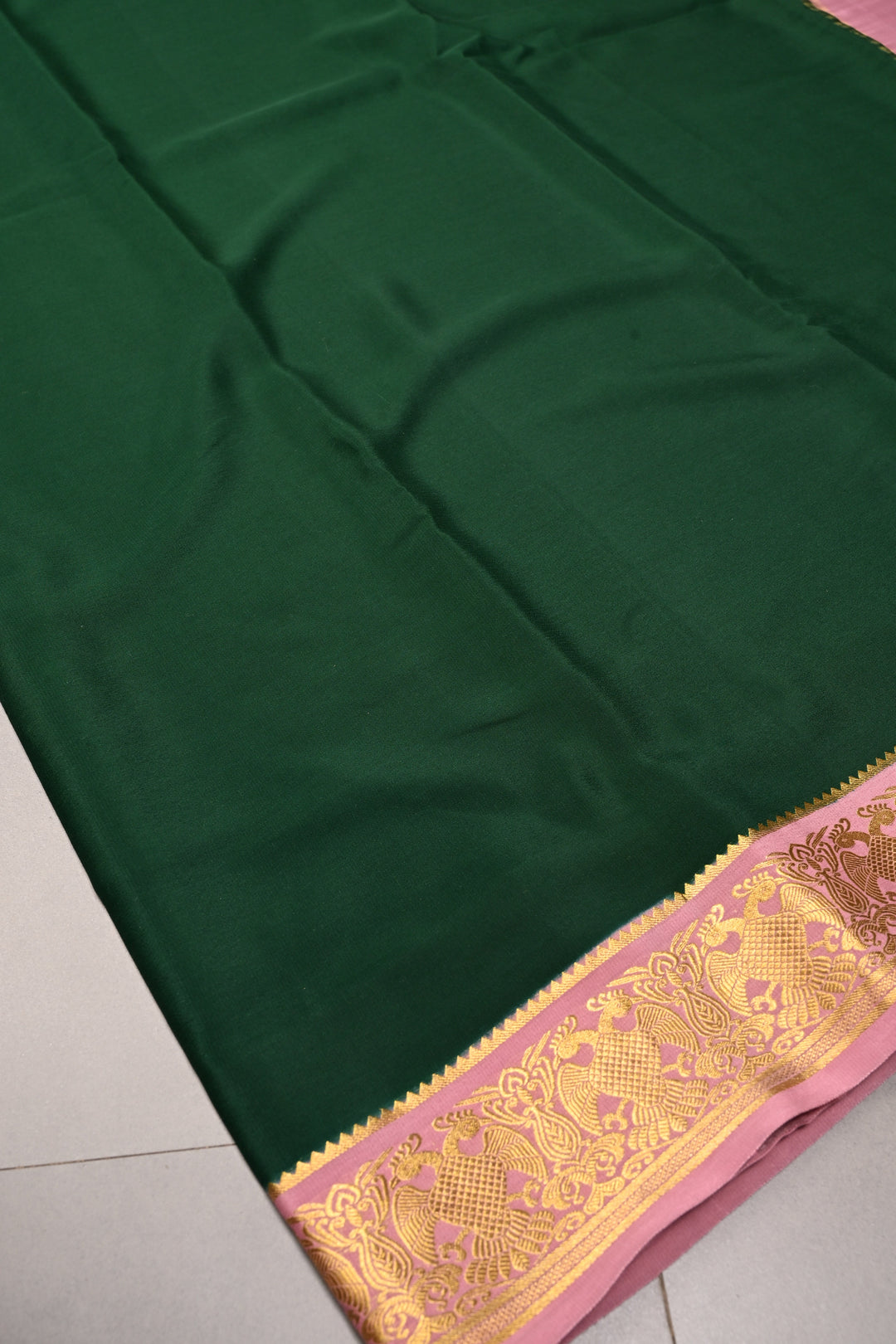 Forest Green Mysore Silk Saree with Contrast Ganda Berunda Zari Border  | SILK MARK CERTIFIED | SHOBITAM