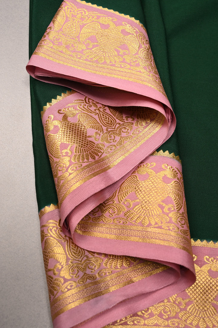 Forest Green Mysore Silk Saree with Contrast Ganda Berunda Zari Border  | SILK MARK CERTIFIED | SHOBITAM