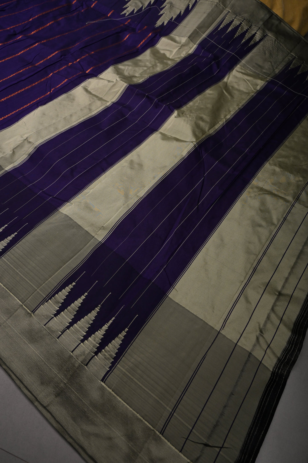 Royal Purple Ilkal Weave Art Silk Bagalkote Saree with Zari Veldhari  Horizontal Stripes and Contrast Temple Border | SHOBITAM