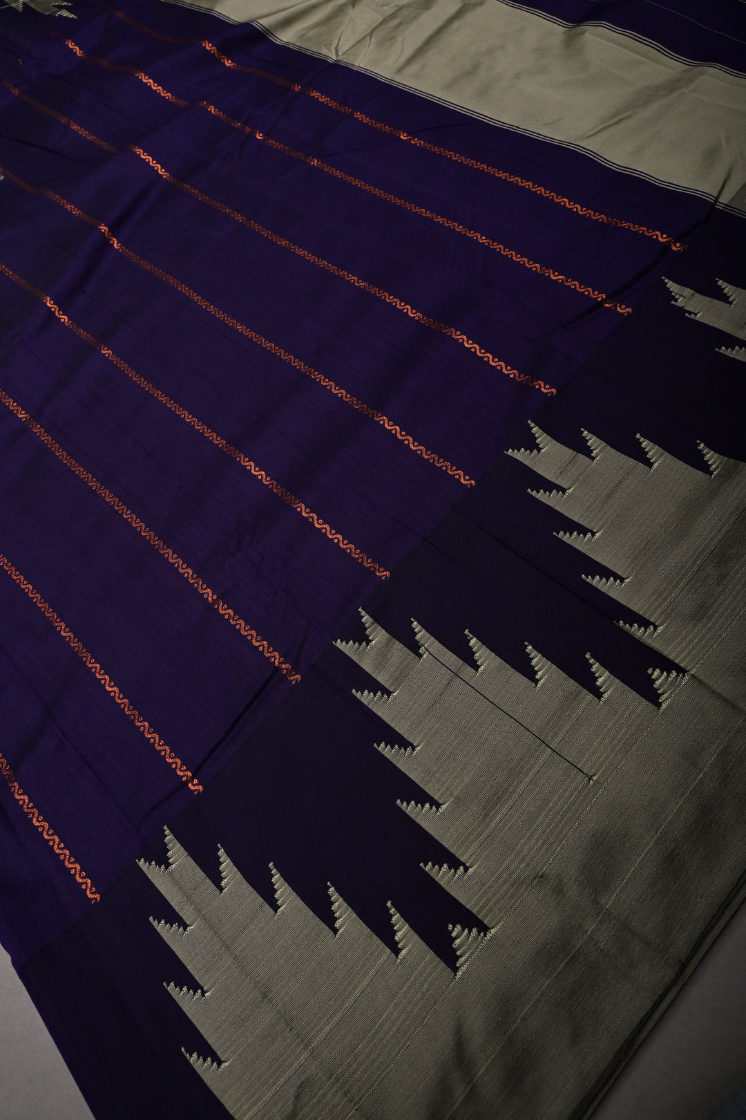Royal Purple Ilkal Weave Art Silk Bagalkote Saree with Zari Veldhari  Horizontal Stripes and Contrast Temple Border | SHOBITAM