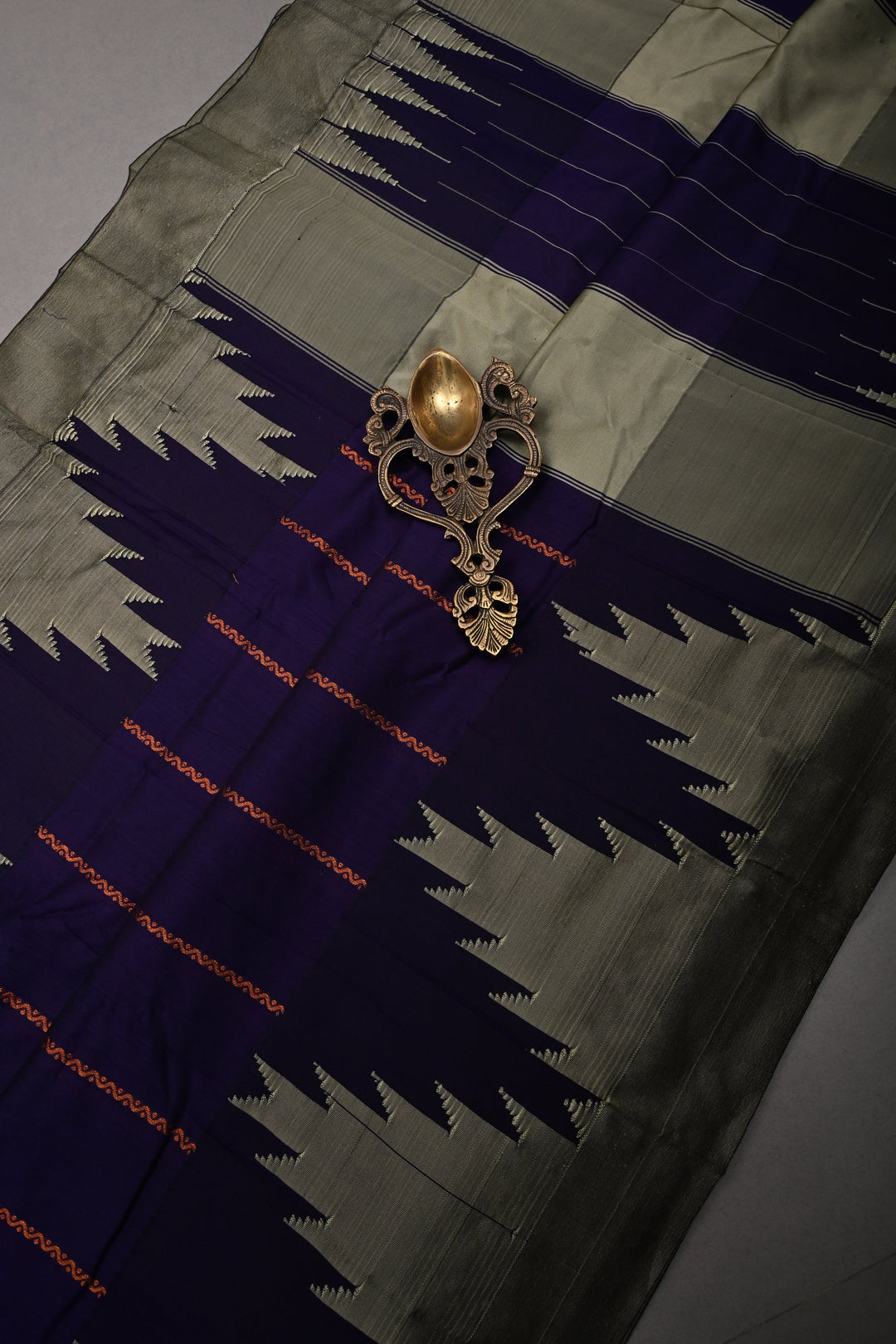 Royal Purple Ilkal Weave Art Silk Bagalkote Saree with Zari Veldhari  Horizontal Stripes and Contrast Temple Border | SHOBITAM