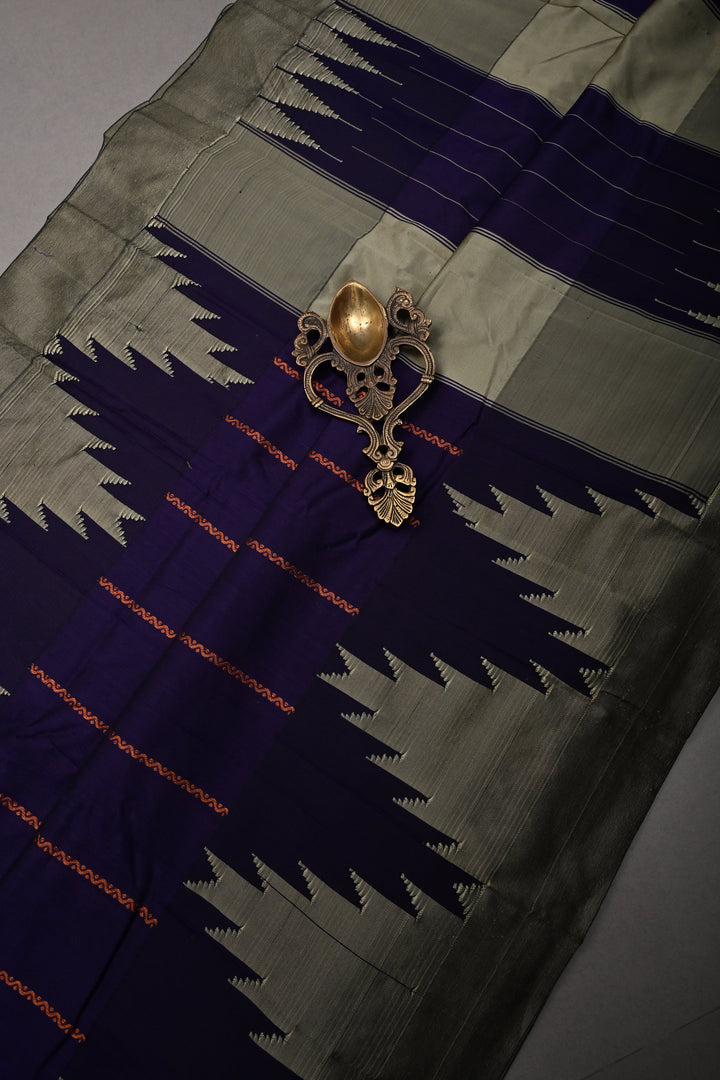 Royal Purple Ilkal Weave Art Silk Bagalkote Saree with Zari Veldhari  Horizontal Stripes and Contrast Temple Border | SHOBITAM