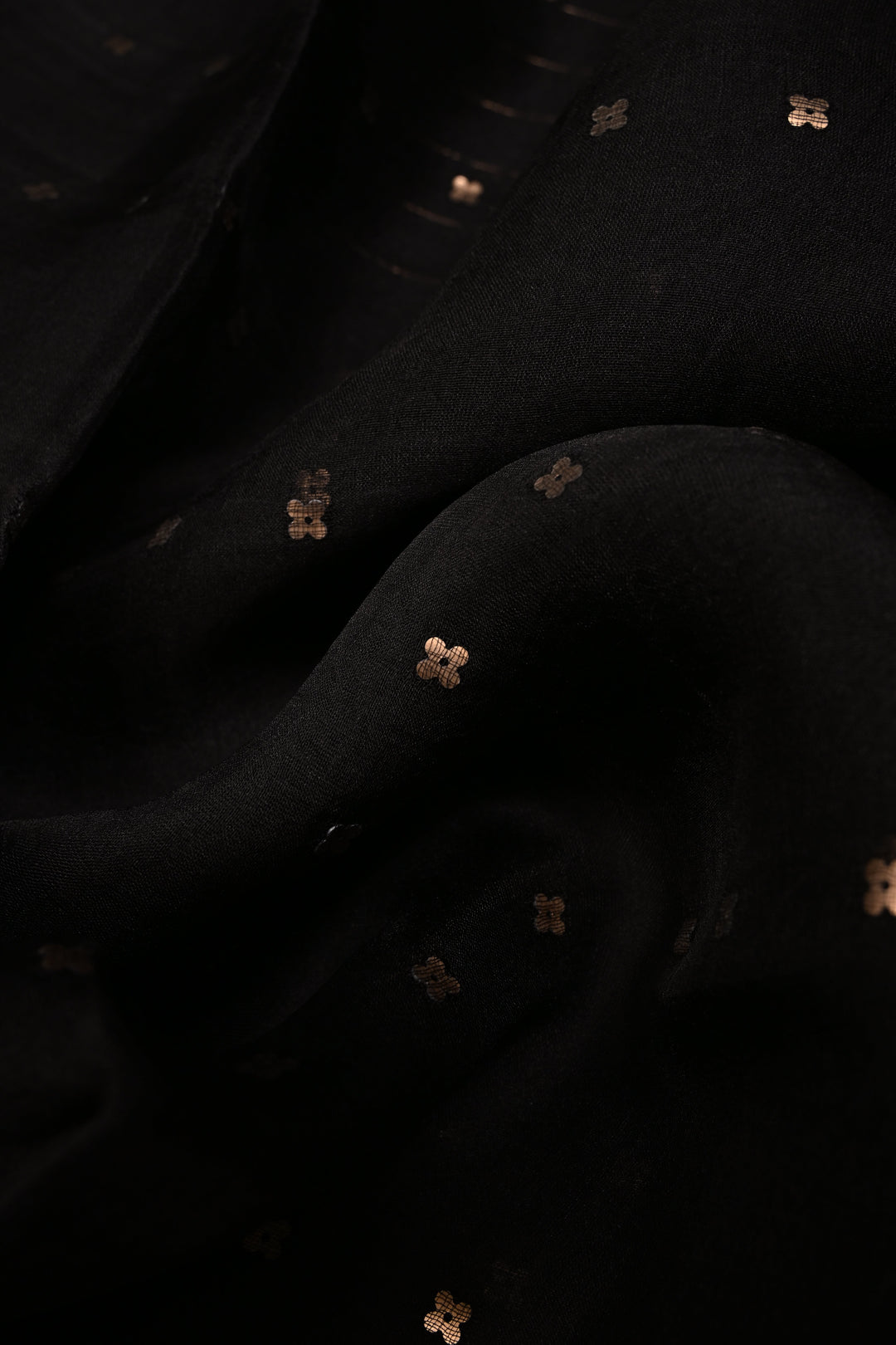 Black Matka Muslin Silk Saree with Pocket Sequins and Minimal Zari Border | SILK MARK CERTIFIED | SHOBITAM
