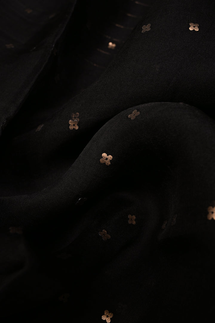 Black Matka Muslin Silk Saree with Pocket Sequins and Minimal Zari Border | SILK MARK CERTIFIED | SHOBITAM