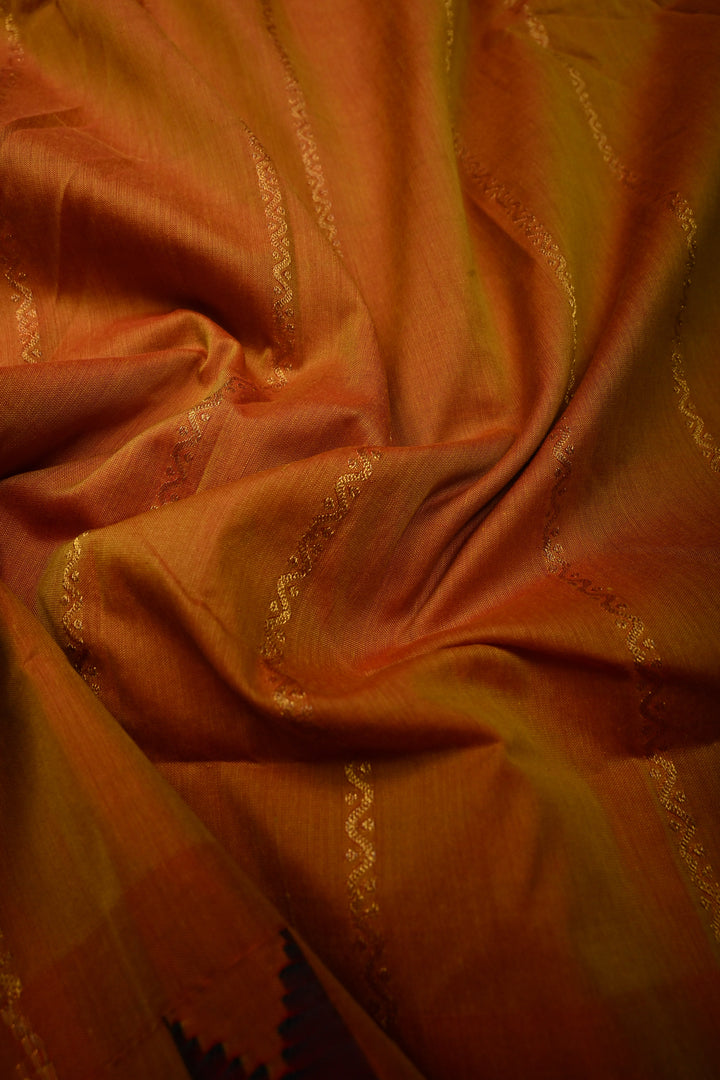 Methi Yellow Dual Tone Ilkal Weave Art Silk Bagalkote Saree with Zari Veldhari  Horizontal Stripes and Contrast Temple Border | SHOBITAM