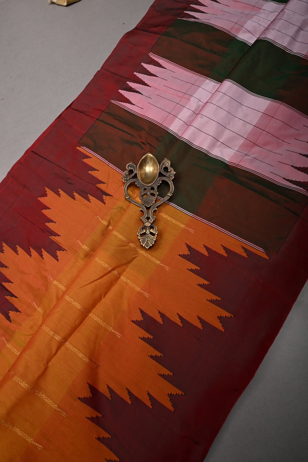 Methi Yellow Dual Tone Ilkal Weave Art Silk Bagalkote Saree with Zari Veldhari  Horizontal Stripes and Contrast Temple Border | SHOBITAM