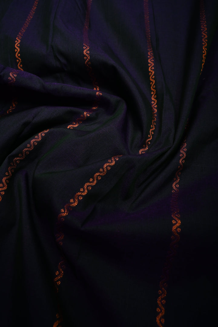Blue-Green Dual Tone Ilkal Weave Art Silk Bagalkote Saree with Zari Veldhari  Horizontal Stripes and Contrast Temple Border | SHOBITAM