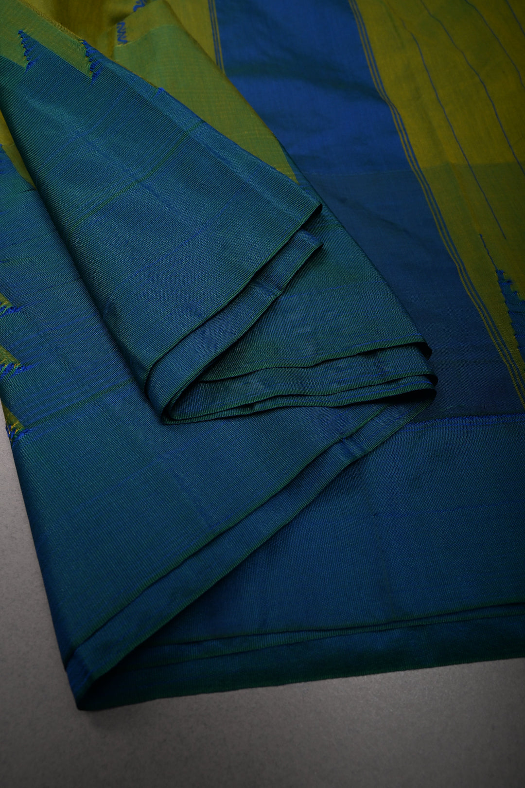 Parrot Green Ilkal Weave Art Silk Bagalkote Saree with Zari Veldhari Horizontal Stripes and Contrast Temple Border | SHOBITAM