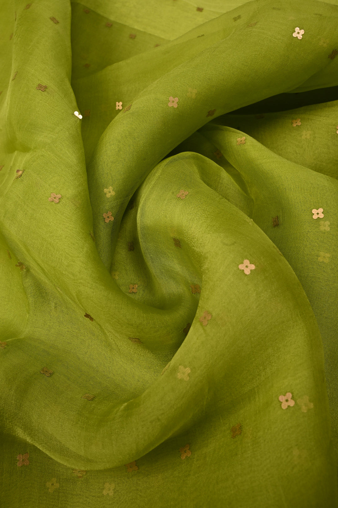 Parrot Green  Matka Muslin Silk Saree with Pocket Sequins and Minimal Zari Border | SILK MARK CERTIFIED | SHOBITAM