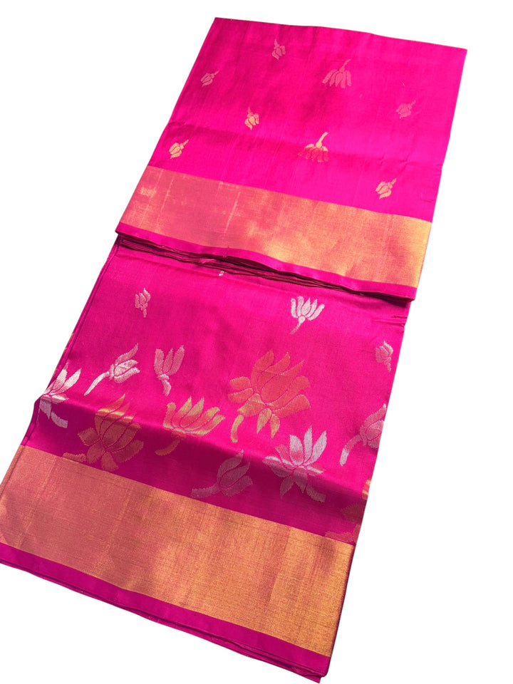 The Lotus Saree - Rani Pink Uppada Silk Saree | SILK MARK CERTIFIED | SHOBITAM