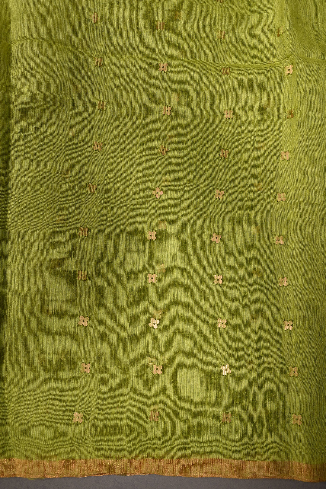 Parrot Green  Matka Muslin Silk Saree with Pocket Sequins and Minimal Zari Border | SILK MARK CERTIFIED | SHOBITAM