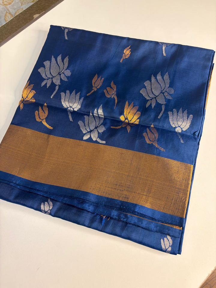 The Lotus Saree - Royal Azure Blue Uppada Silk Saree | SILK MARK CERTIFIED | SHOBITAM