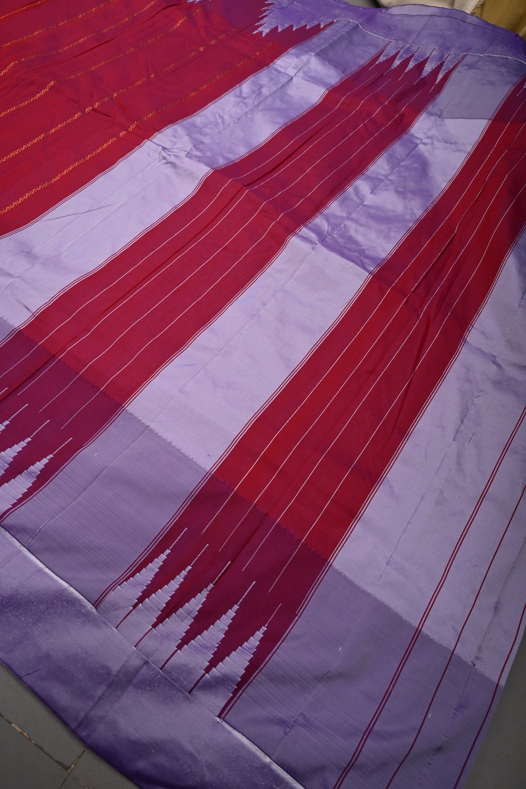 Pink Dual Tone Ilkal Weave Art Silk Bagalkote Saree with Zari Veldhari  Horizontal Stripes and Contrast Temple Border | SHOBITAM