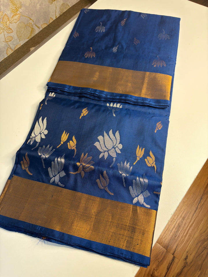 The Lotus Saree - Royal Azure Blue Uppada Silk Saree | SILK MARK CERTIFIED | SHOBITAM