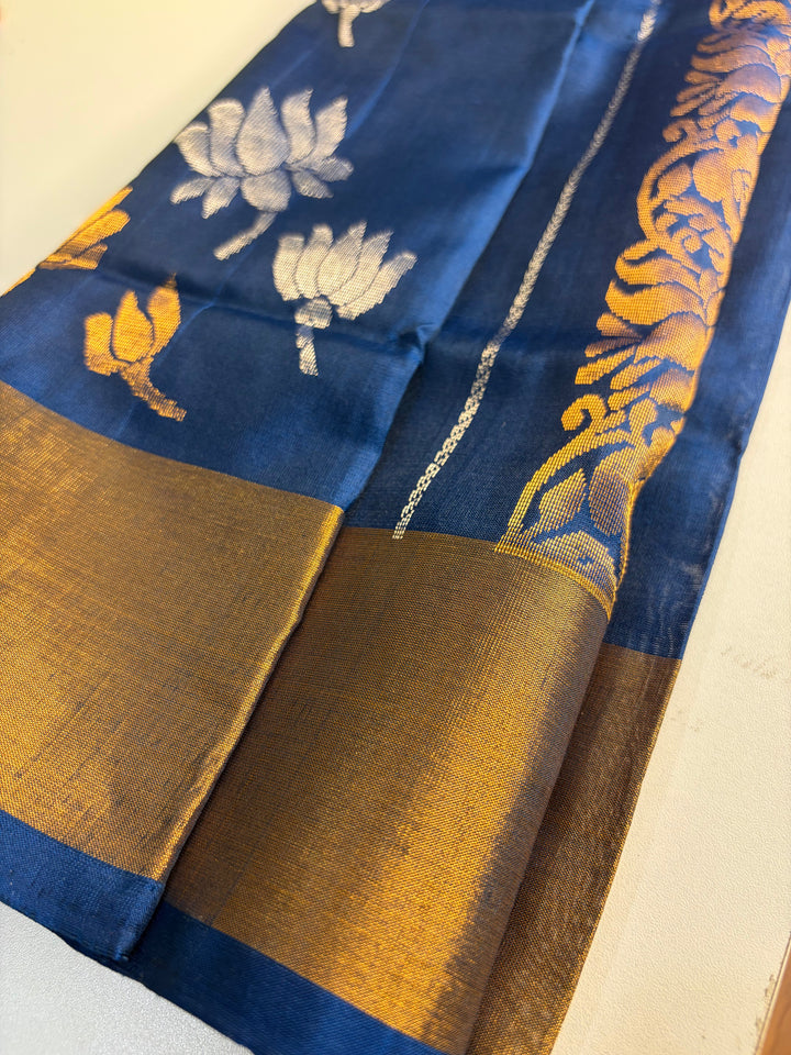 The Lotus Saree - Royal Azure Blue Uppada Silk Saree | SILK MARK CERTIFIED | SHOBITAM