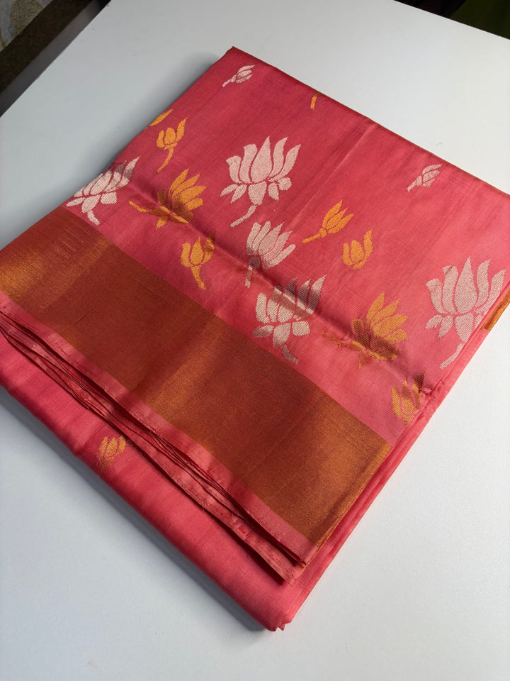 The Lotus Saree- Peach Pink Uppada Silk Saree | SILK MARK CERTIFIED | SHOBITAM