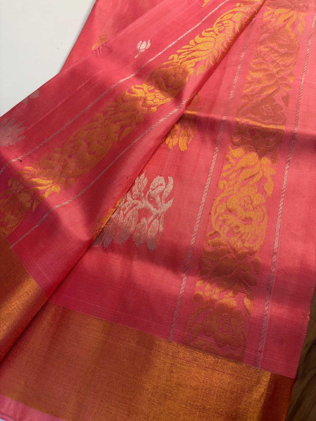 The Lotus Saree- Peach Pink Uppada Silk Saree | SILK MARK CERTIFIED | SHOBITAM