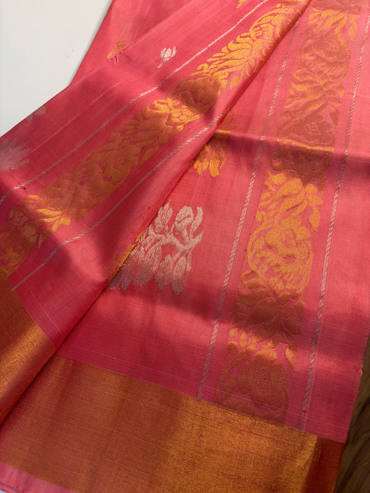 The Lotus Saree- Peach Pink Uppada Silk Saree | SILK MARK CERTIFIED | SHOBITAM