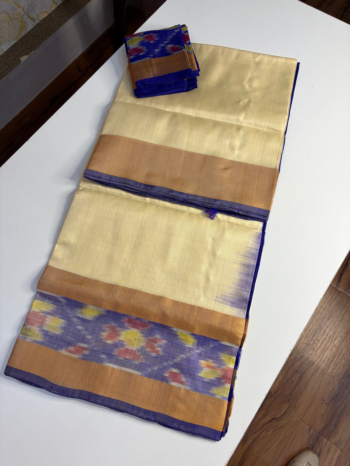 Vyoma - Blue and Cream Uppada Silk Saree | SILK MARK CERTIFIED | SHOBITAM