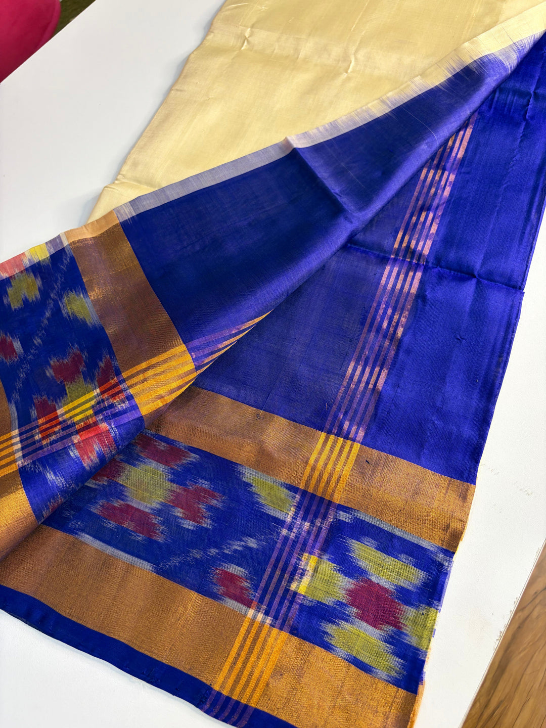 Vyoma - Blue and Cream Uppada Silk Saree | SILK MARK CERTIFIED | SHOBITAM