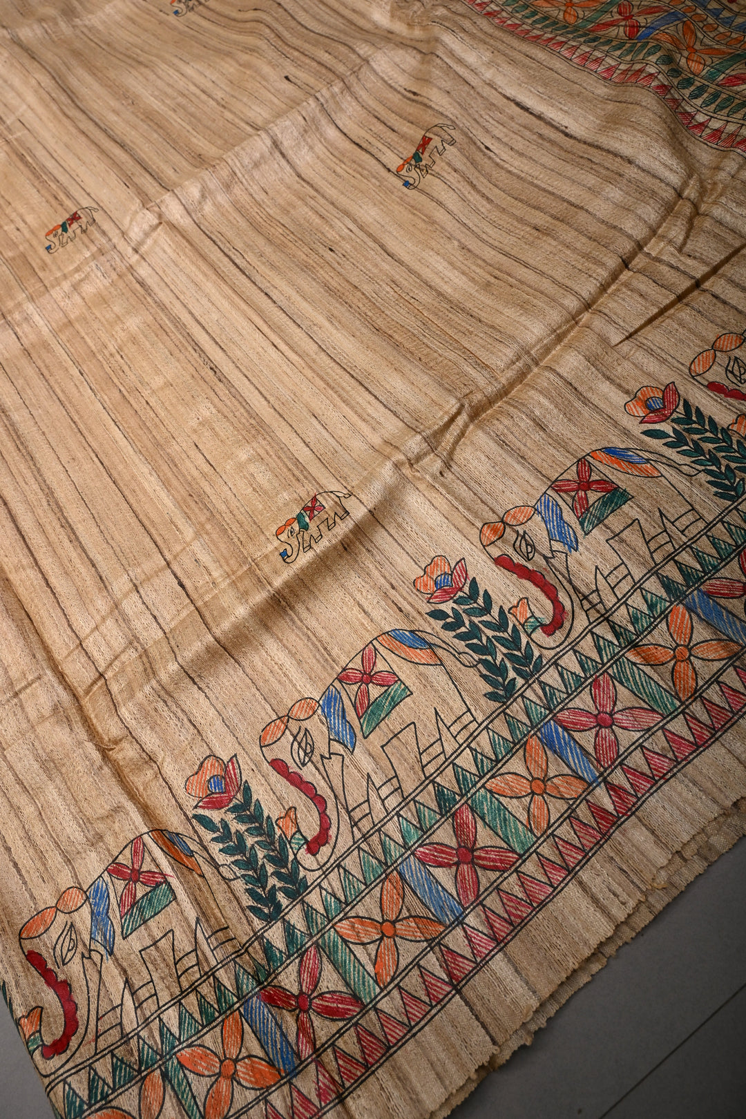 Kora Color Madhubani hand painting on Geecha Tussar Silk Saree | SILK MARK CERTIFIED | SHOBITAM