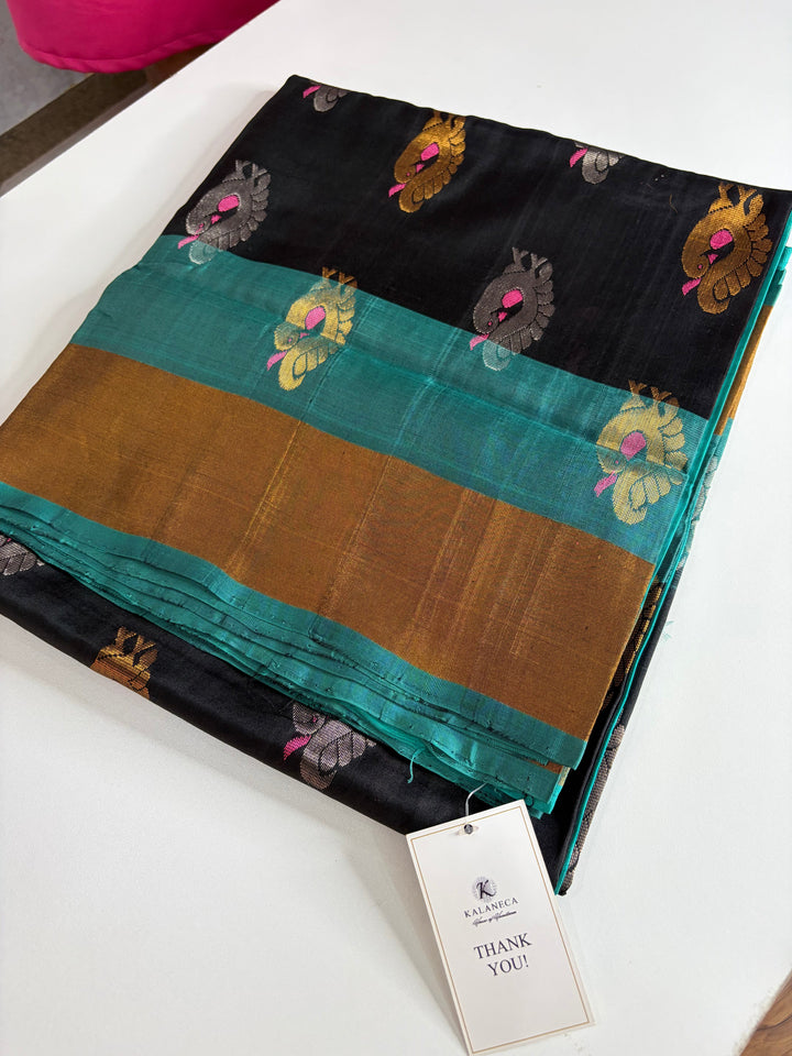 That Black & Teal Saree - Handwoven Uppada Silk Saree | SILK MARK CERTIFIED | SHOBITAM