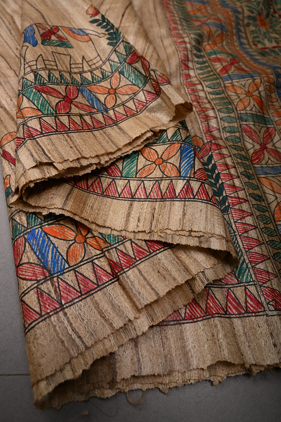 Kora Color Madhubani hand painting on Geecha Tussar Silk Saree | SILK MARK CERTIFIED | SHOBITAM
