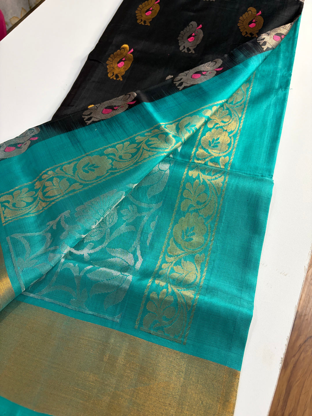 That Black & Teal Saree - Handwoven Uppada Silk Saree | SILK MARK CERTIFIED | SHOBITAM