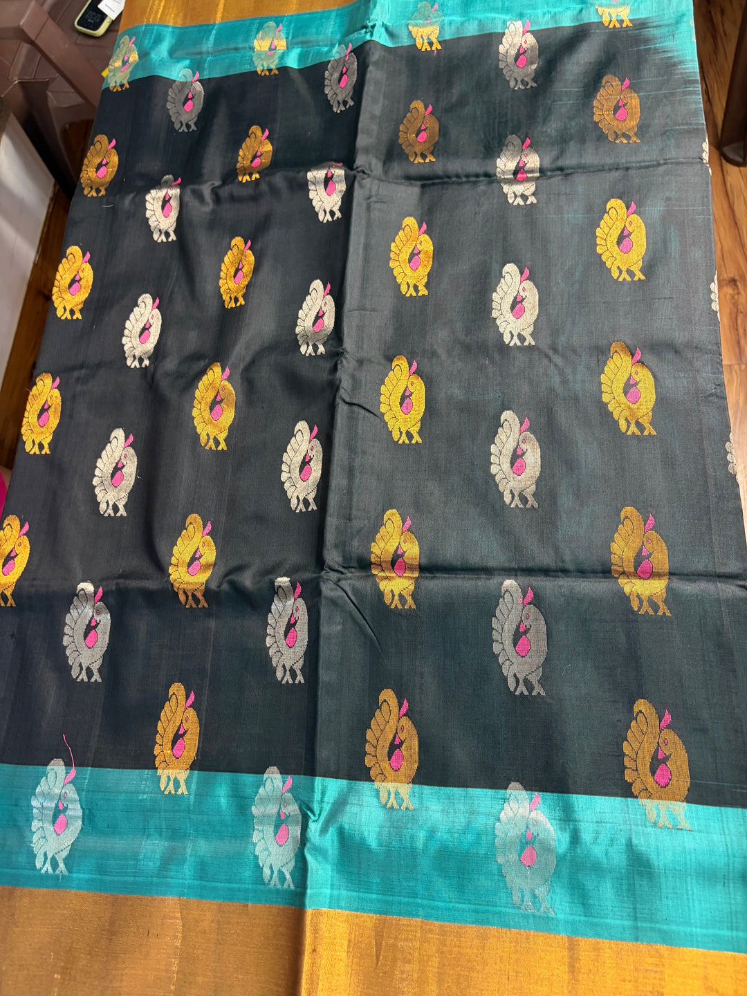That Black & Teal Saree - Handwoven Uppada Silk Saree | SILK MARK CERTIFIED | SHOBITAM