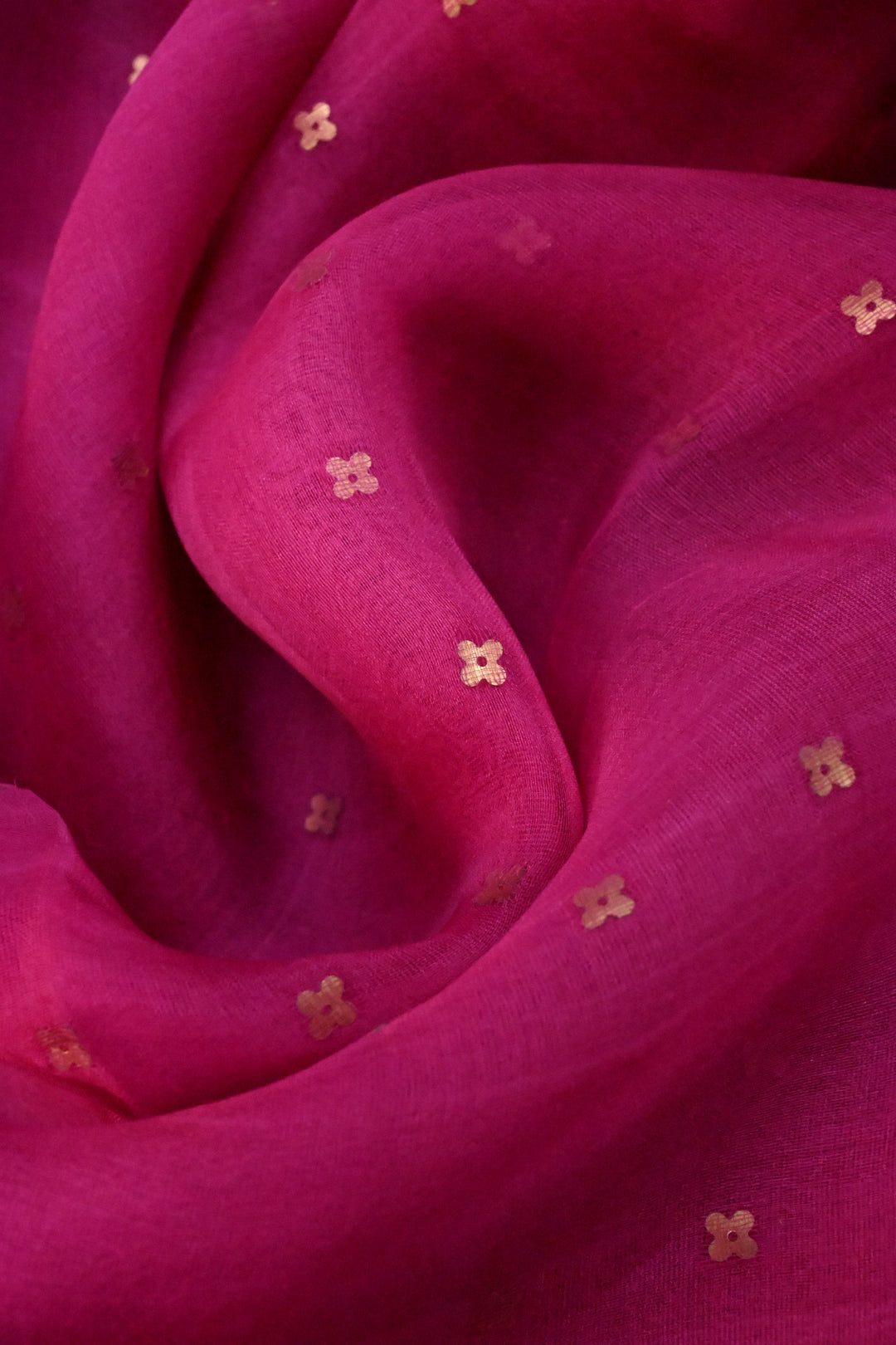 Rani Pink Matka Muslin Silk Saree with Pocket Sequins and Minimal Zari Border | SILK MARK CERTIFIED | SHOBITAM