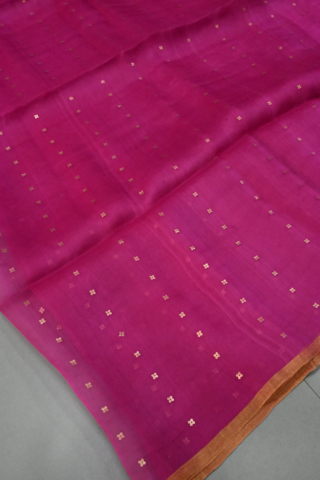 Rani Pink Matka Muslin Silk Saree with Pocket Sequins and Minimal Zari Border | SILK MARK CERTIFIED | SHOBITAM