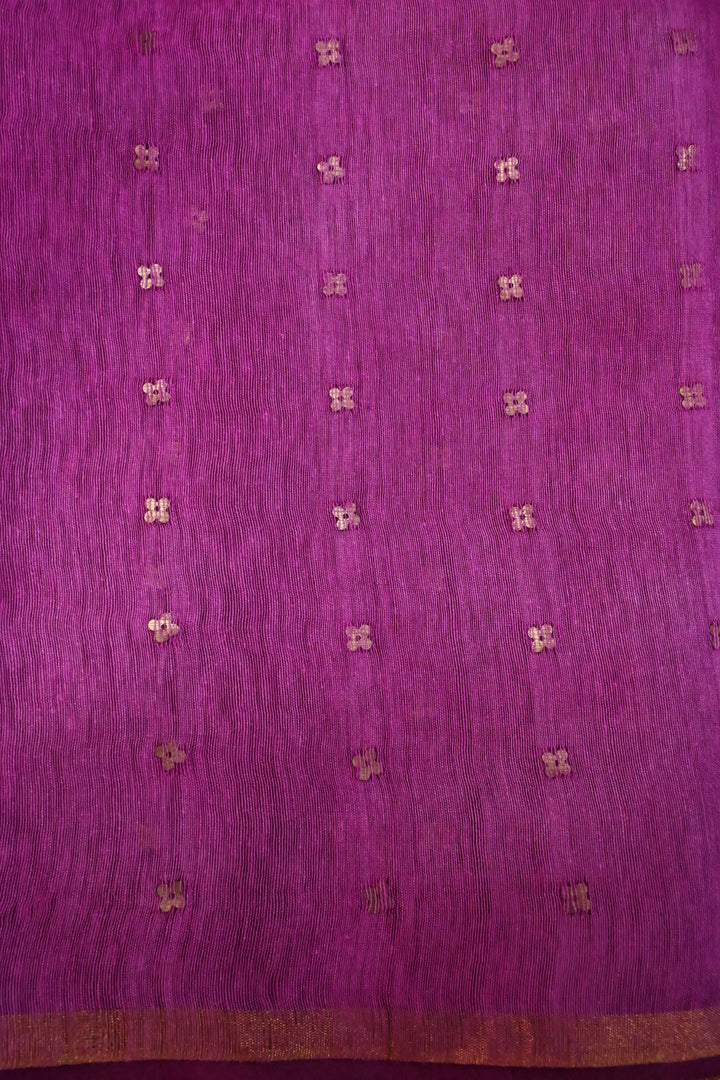 Rani Pink Matka Muslin Silk Saree with Pocket Sequins and Minimal Zari Border | SILK MARK CERTIFIED | SHOBITAM