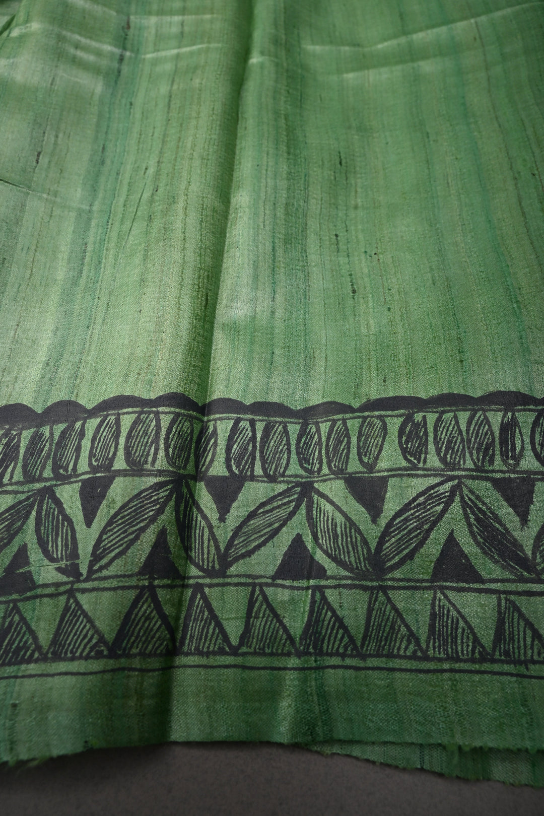 Green Madhubani hand Drawing on  Tussar Silk Saree | SILK MARK CERTIFIED | SHOBITAM