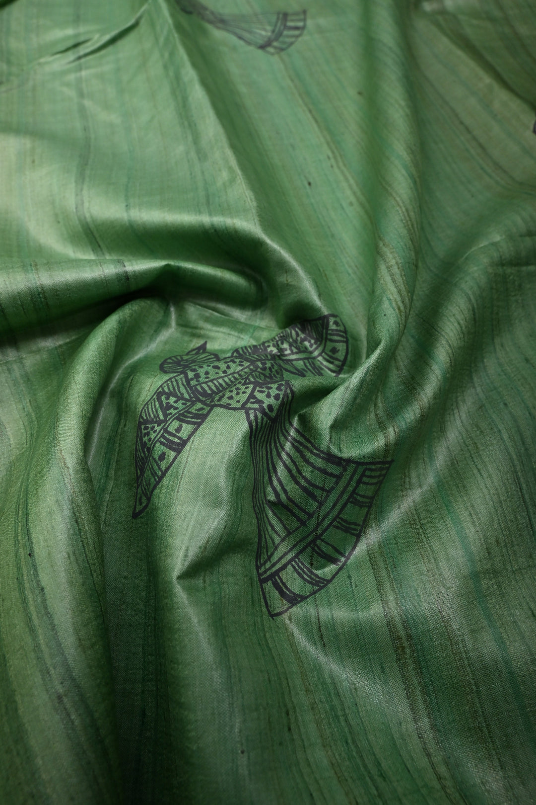 Green Madhubani hand Drawing on  Tussar Silk Saree | SILK MARK CERTIFIED | SHOBITAM