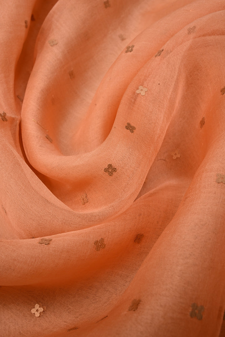 Salmon Peach Matka Muslin Silk Saree with Pocket Sequins and Minimal Zari Border | SILK MARK CERTIFIED | SHOBITAM