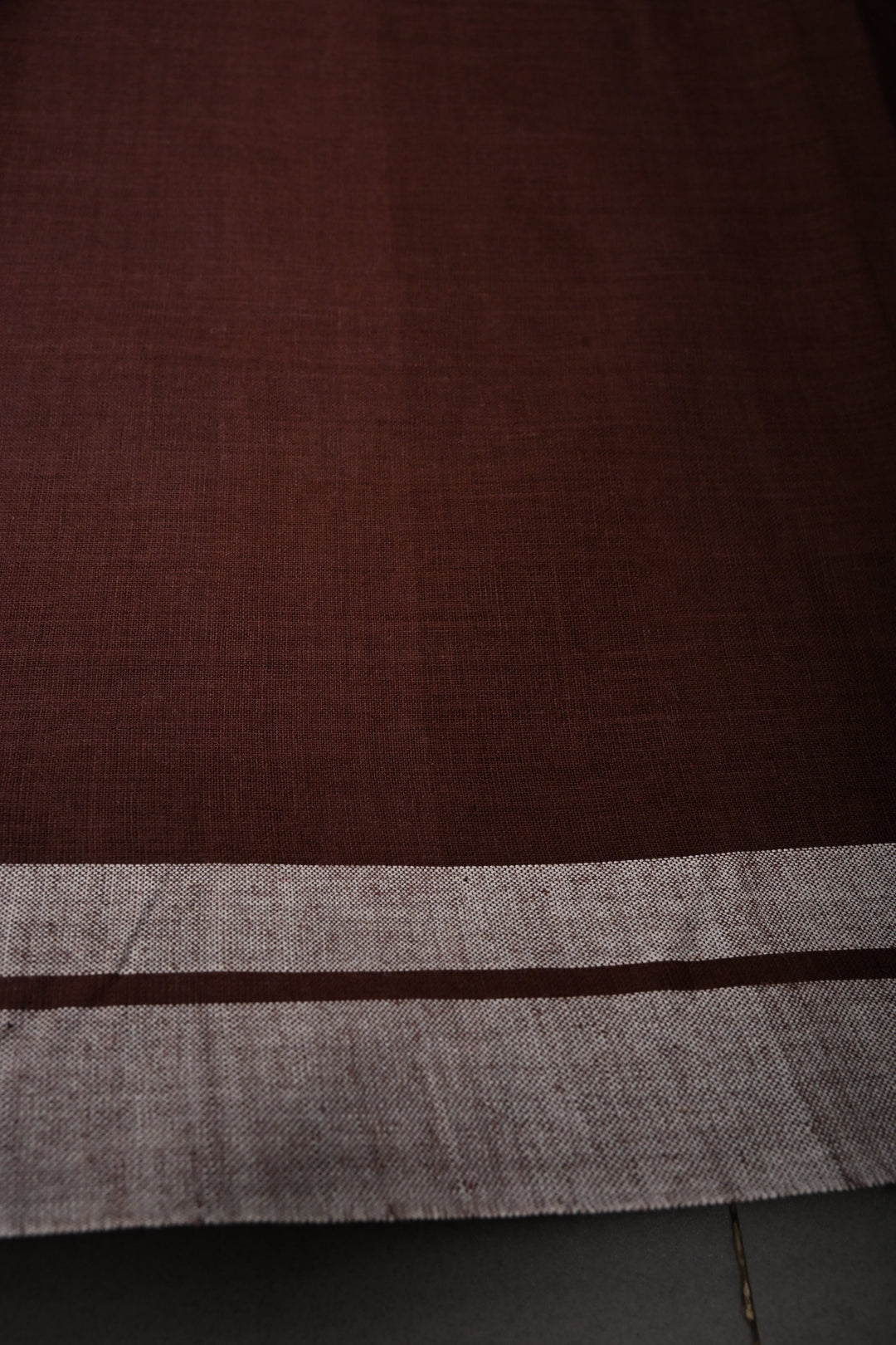 Coffee Brown Bhujodi Kala Cotton Saree with Thread Buttas and Meenakari Tree of Life Pallu | SHOBITAM