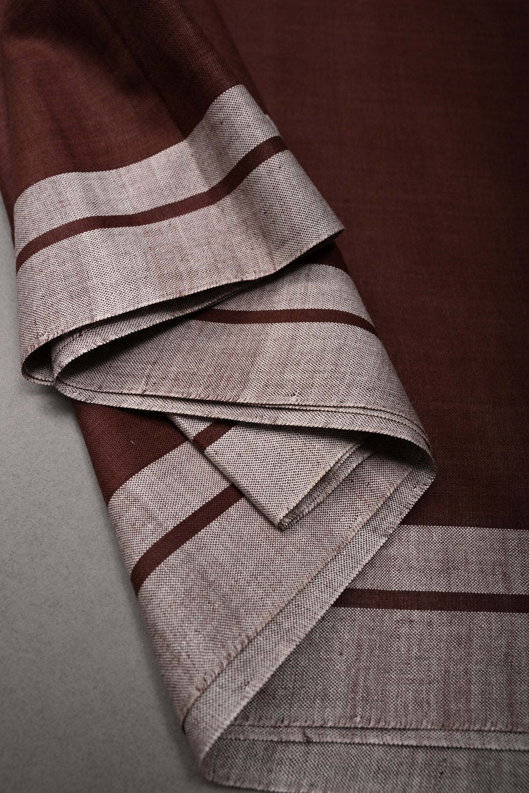 Coffee Brown Bhujodi Kala Cotton Saree with Thread Buttas and Meenakari Tree of Life Pallu | SHOBITAM