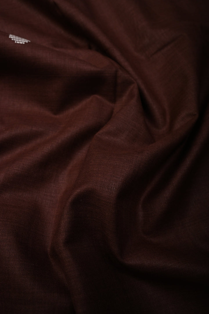 Coffee Brown Bhujodi Kala Cotton Saree with Thread Buttas and Meenakari Tree of Life Pallu | SHOBITAM