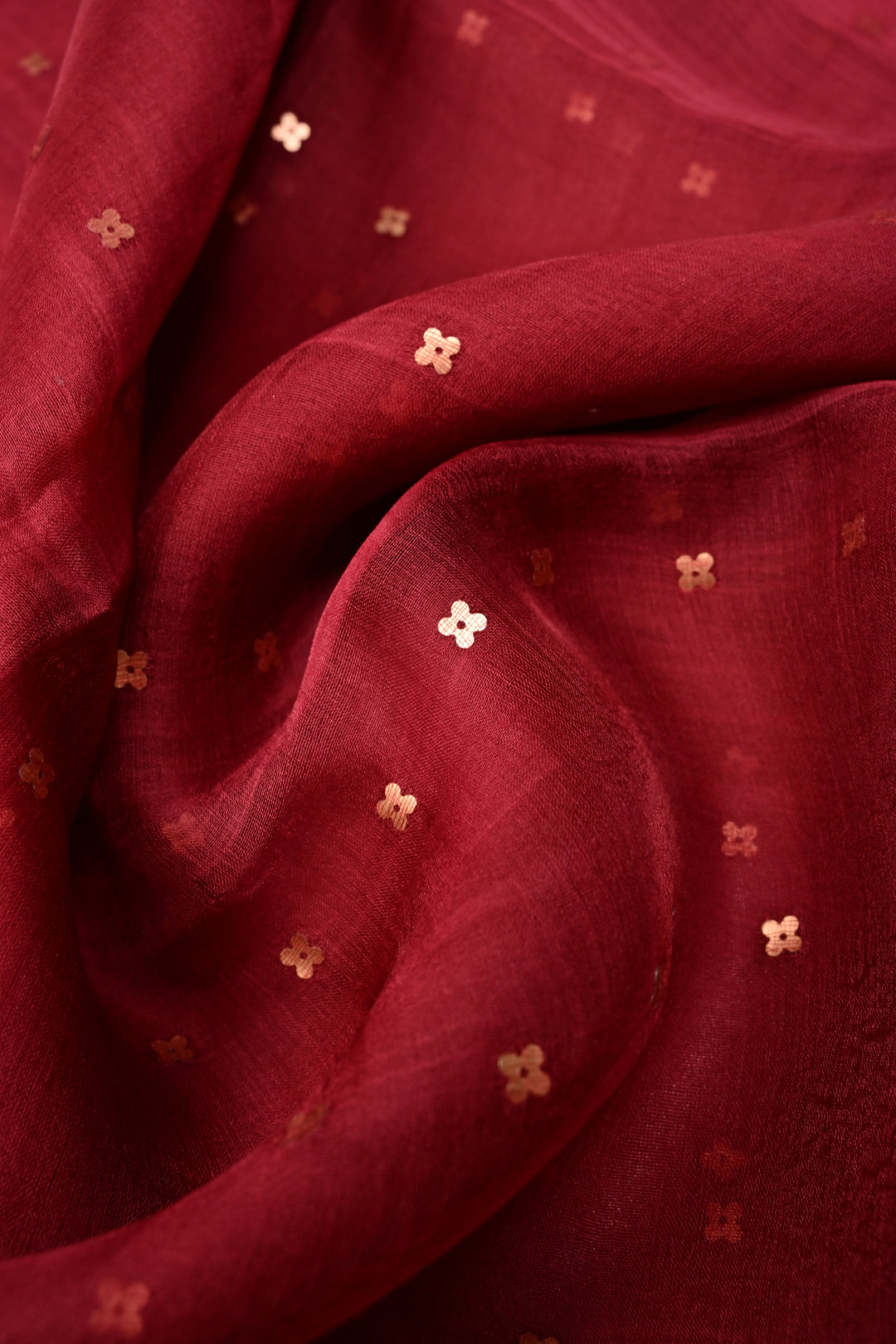 Rose Red Matka Muslin Silk Saree with Pocket Sequins and Minimal Zari Border | SILK MARK CERTIFIED | SHOBITAM