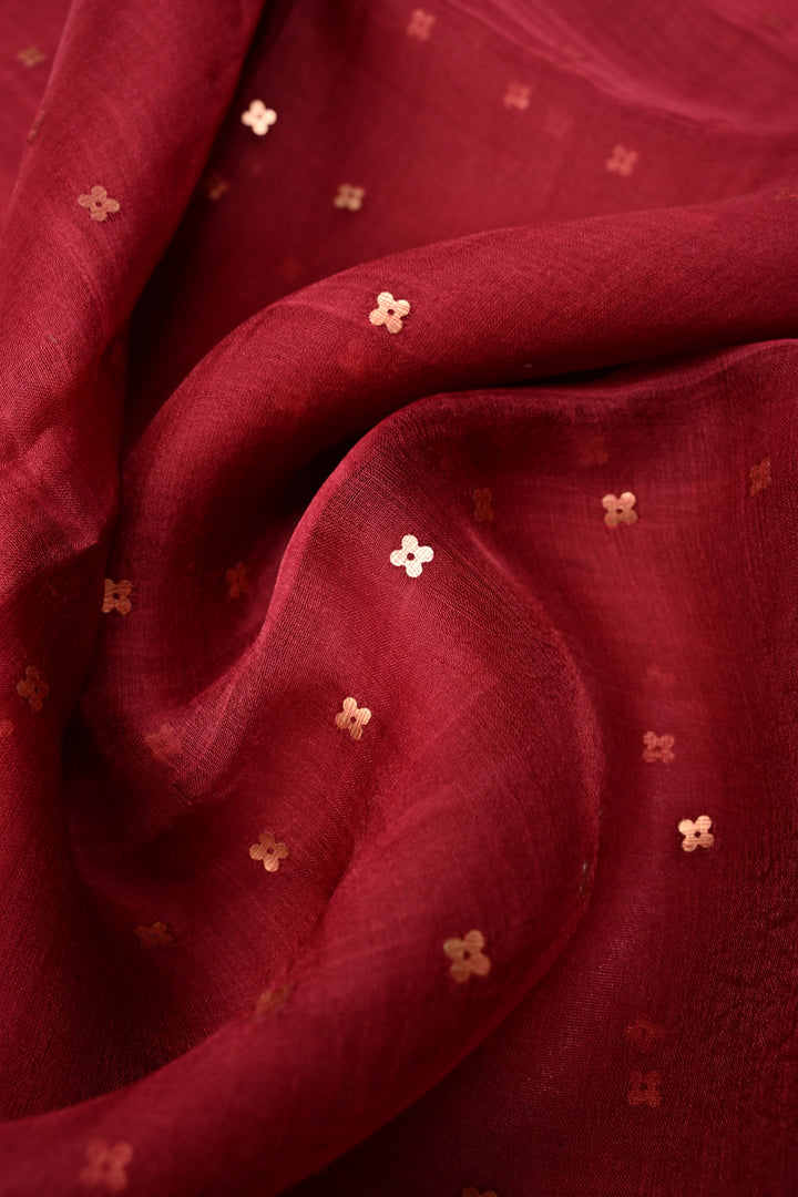 Rose Red Matka Muslin Silk Saree with Pocket Sequins and Minimal Zari Border | SILK MARK CERTIFIED | SHOBITAM
