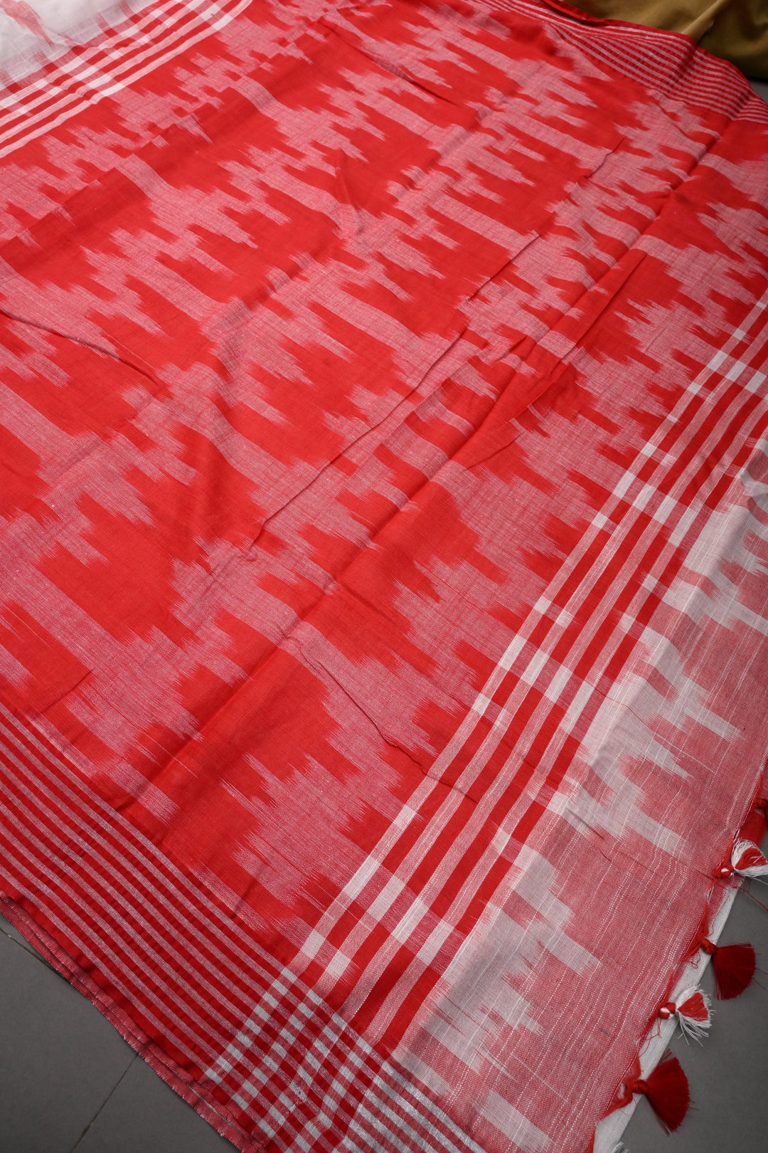 White Slub Cotton Saree with Muted Striped Zari Border   | SHOBITAM