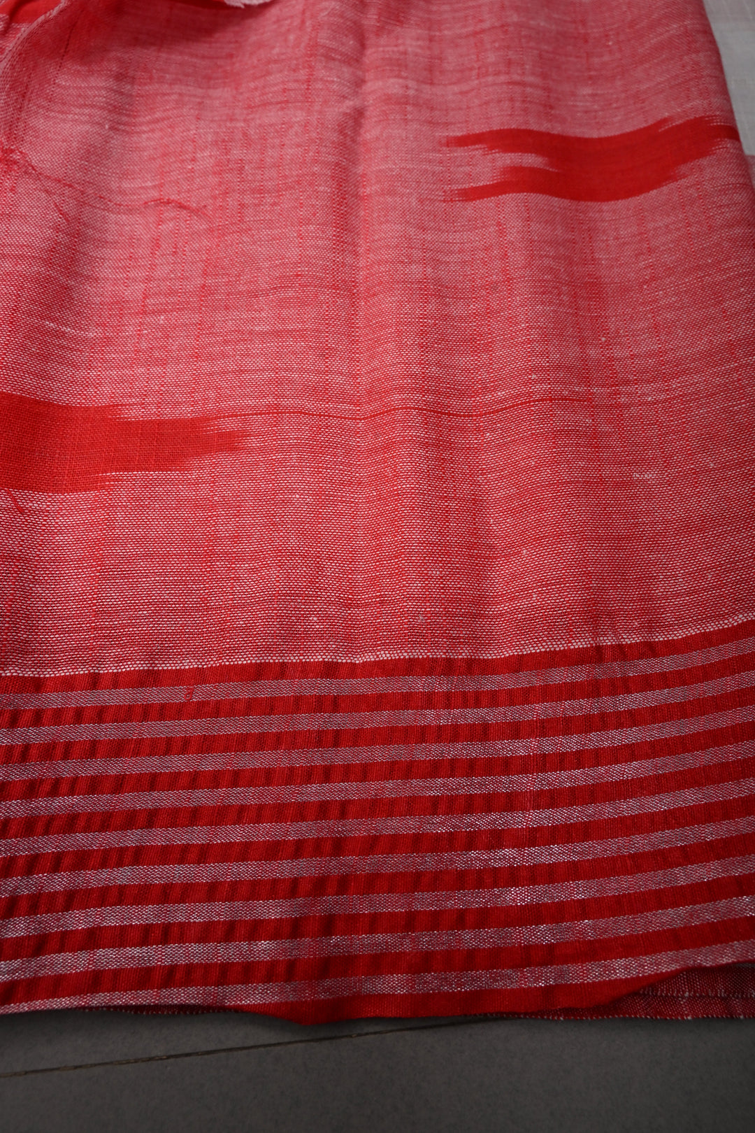 White Slub Cotton Saree with Muted Striped Zari Border   | SHOBITAM