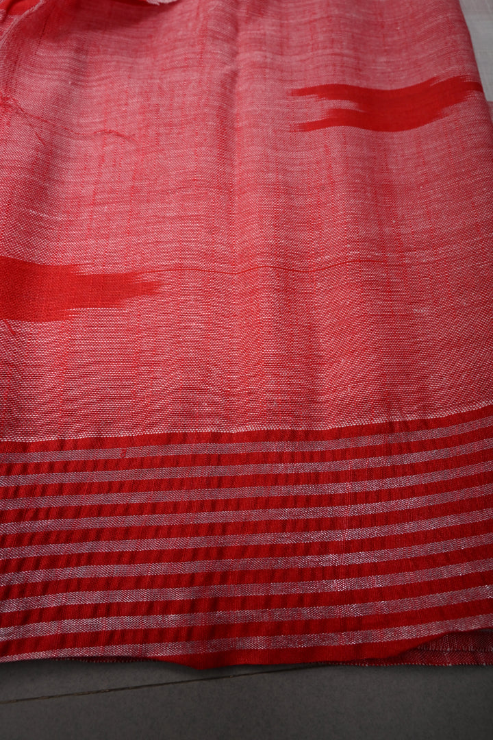 White Slub Cotton Saree with Muted Striped Zari Border   | SHOBITAM