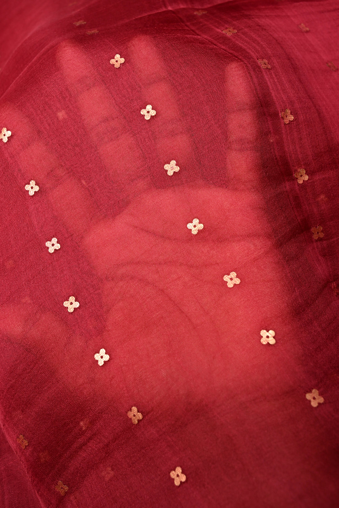 Rose Red Matka Muslin Silk Saree with Pocket Sequins and Minimal Zari Border | SILK MARK CERTIFIED | SHOBITAM