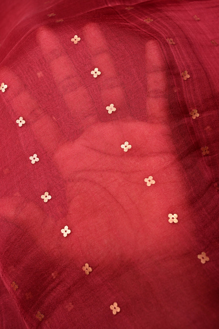 Rose Red Matka Muslin Silk Saree with Pocket Sequins and Minimal Zari Border | SILK MARK CERTIFIED | SHOBITAM