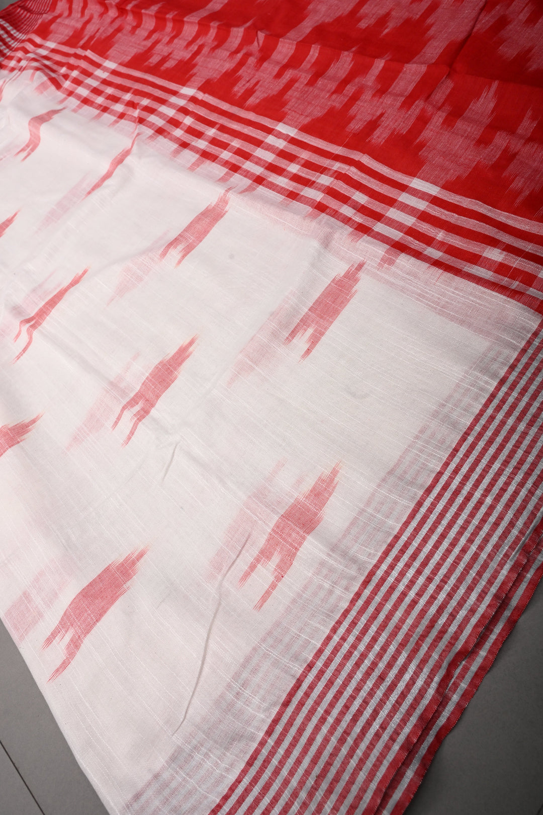 White Slub Cotton Saree with Muted Striped Zari Border   | SHOBITAM